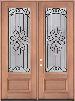 8'0" Tall 3/4 Lite Mahogany Wood Double Door Unit #299