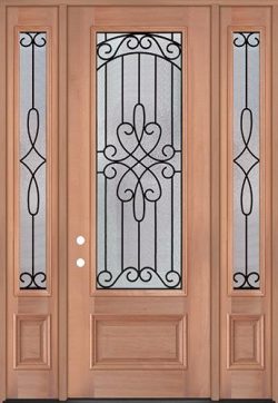 8'0" Tall 3/4 Lite Mahogany Wood Door Unit with Sidelites #299