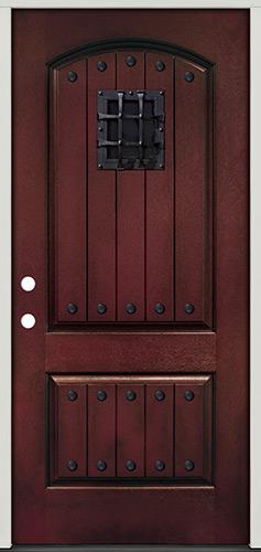 Rustic Pre-finished Mahogany Fiberglass Prehung Door Unit with Metal