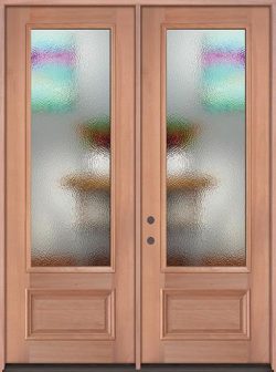 8'0" Tall Privacy Glass 3/4 Lite Mahogany Wood Double Door Unit