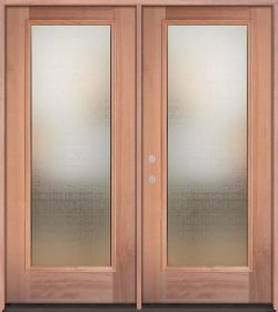 Privacy Glass Full Lite Mahogany Wood Double Door Unit