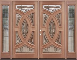 Baseball Mahogany Prehung Double Wood Door Unit with Sidelites #A8025-22