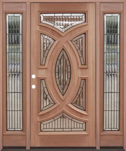 Baseball Mahogany Prehung Wood Door Unit with Sidelites #A8025-22