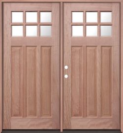 6-Lite Craftsman Mahogany Prehung Double Wood Door Unit #UM43