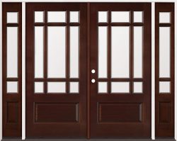 9-Lite Craftsman Mahogany Prehung Wood Double Door Unit with Sidelites #32