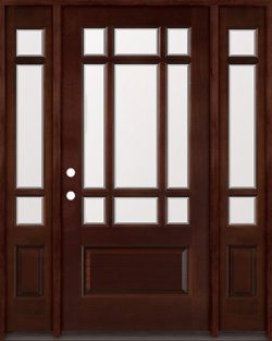 9-Lite Craftsman Mahogany Prehung Wood Door Unit with Sidelites #32MJ