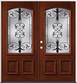 3/4 Arch Mahogany Prehung Double Wood Door Unit #54