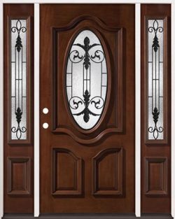 3/4 Oval Mahogany Prehung Wood Door Unit with Sidelites #51