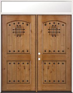 Rustic Knotty Alder Prehung Wood Double Door Unit with Transom #20
