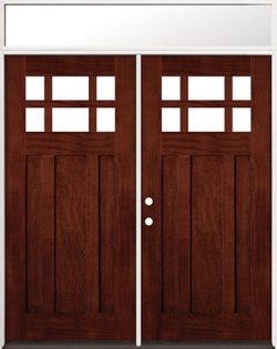 6-Lite Craftsman Mahogany Prehung Wood Double Door Unit with Transom #43