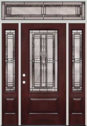 3/4 Lite Pre-finished Mahogany Fiberglass Prehung Door Unit with Transom #277