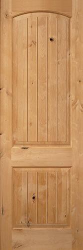 Exterior 8'0" 2-Panel Arch V-Groove Knotty Alder Wood Door Slab