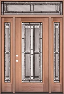Full Lite Mahogany Wood Door Unit with Transom #297