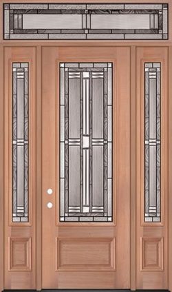 8'0" Tall 3/4 Lite Mahogany Wood Door Unit with Transom #297