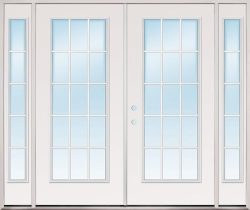 8'0" Wide 15-Lite Fiberglass Patio Prehung Double Door Unit with Sidelites