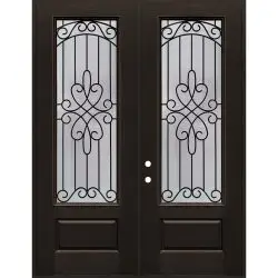 8'0" Tall 3/4 Lite Finished Fiberglass Double Door Unit #299 - Prehung Left Hand Inswing, Pre-finished PVC
