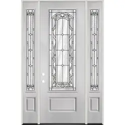 8'0" Tall 3/4 Lite Fiberglass Prehung Door Unit with Sidelites #292 - Prehung Right Hand Inswing