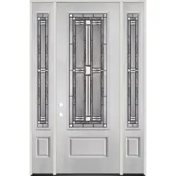 8'0" Tall 3/4 Lite Fiberglass Prehung Door Unit with Sidelites #297 - Prehung Right Hand Inswing