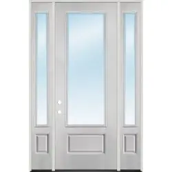 8'0" Tall 3/4 Lite Clear Low-E Fiberglass Prehung Door Unit with Sidelites - Prehung Left Hand Inswing