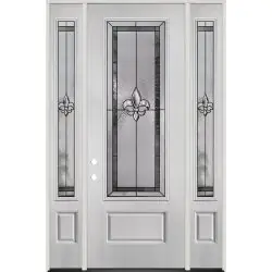 Fleur-de-lis 8'0" Tall 3/4 Lite Fiberglass Prehung Door Unit with Sidelites #84 - Prehung Right Hand Inswing