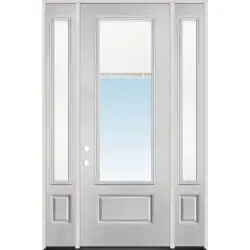 8'0" Tall 3/4 Lite Mini-blind Fiberglass Prehung Door Unit with Sidelites - Prehung Left Hand Inswing