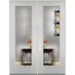 Privacy Glass 8'0" Tall Full Lite Fiberglass Prehung Double Door Unit