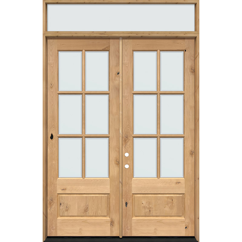 8'0 Tall 6-Lite Low-E Knotty Alder Prehung Wood Double Door Unit with  Transom