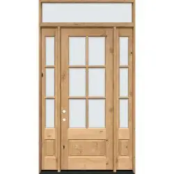 8'0" Tall 6-Lite Low-E Knotty Alder Prehung Wood Door Unit with Sidelites and Transom - Prehung Right Hand Inswing