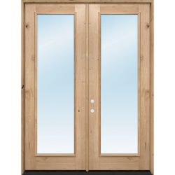 8'0" Full Lite Low-E Knotty Alder Prehung Wood Double Door Patio Unit - 6'0", Prehung Right Hand Inswing
