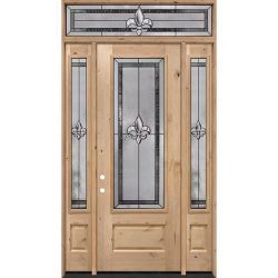 Fleur-de-lis 8'0" Tall 3/4 Lite Knotty Alder Wood Door Unit with Transom #84