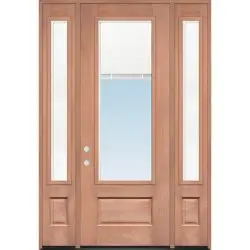 8'0" Tall 3/4 Mini-blind Mahogany Wood Door Unit with Sidelites