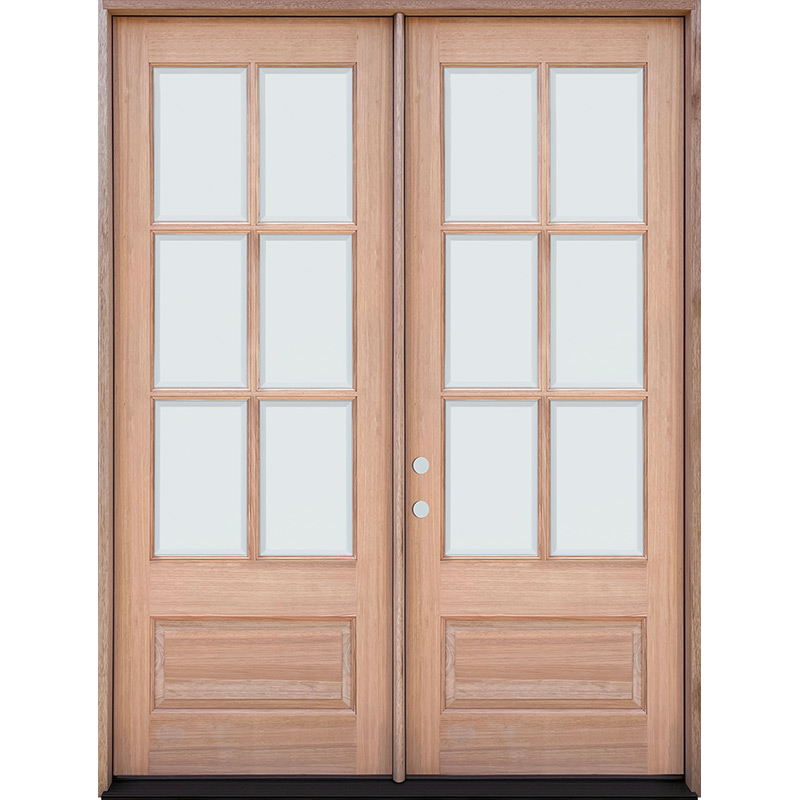 8'0 Tall 6-Lite Low-E Mahogany Prehung Wood Double Door Unit