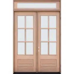 8'0" Tall 6-Lite Low-E Mahogany Prehung Wood Double Door Unit with Beveled Transom - Prehung Right Hand Inswing