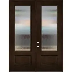 8'0" Tall Privacy Glass 3/4 Lite Espresso Mahogany Wood Double Door Unit