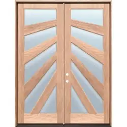 8'0" Tall Starburst Mahogany Prehung Double Wood Door Unit - Prehung Left Hand Inswing