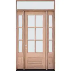 8'0" Tall 6-Lite Low-E Mahogany Prehung Wood Door Unit with Sidelites and Transom - Prehung Left Hand Inswing