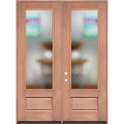 8'0" Tall Privacy Glass 3/4 Lite Mahogany Wood Double Door Unit