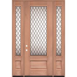 Diamond 8'0" Tall 3/4 Lite Mahogany Wood Door Unit with Sidelites #394
