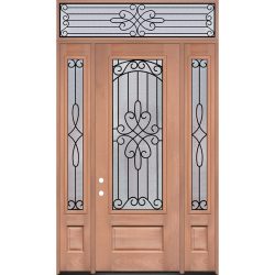 8'0" Tall 3/4 Lite Mahogany Wood Door Unit with Transom #299 - Primed, Prehung Left Hand Inswing