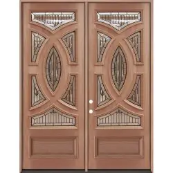 8'0" Tall Baseball Mahogany Prehung Double Wood Door Unit #A8025-22 - Prehung Left Hand Inswing