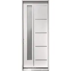 8'0" Tall Modern Vertical 1-Lite Metal Slats Fiberglass Prehung Door Unit - Prehung Right Hand Inswing