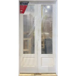 4'0" x 8'0" Tall Primed Interior Wood Double Doors V-grooved 10-Lite