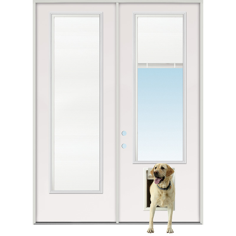 8'0" Tall Miniblind Fiberglass Patio Prehung Double Door Unit with Pet