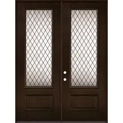 Diamond 8'0" Tall 3/4 Lite Espresso Mahogany Wood Double Door Unit #394 - Prehung Left Hand Inswing, Mahogany