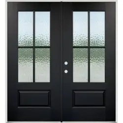 4-Lite Flemish Black Fiberglass Prehung Double Door Unit #5244 - 6'0", Prehung Right Hand Inswing