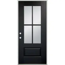 4-Lite Frosted Black Fiberglass Prehung Door Unit #5245 - Prehung Left Hand Inswing