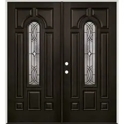 Center Arch Finished Fiberglass Prehung Double Door Unit #66 - Prehung Right Hand Inswing, Pre-finished PVC
