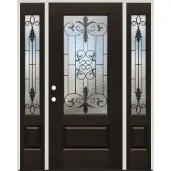 3/4 Lite Grille Finished Fiberglass Prehung Door Unit with Sidelites #55 - Prehung Left Hand Inswing, Pre-finished PVC