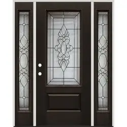 3/4 Lite Finished Fiberglass Prehung Door Unit with Sidelites #73 - Prehung Left Hand Inswing, Pre-finished PVC