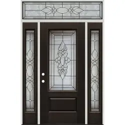 3/4 Lite Finished Fiberglass Prehung Door Unit with Transom #73 - Prehung Left Hand Inswing, Pre-finished PVC